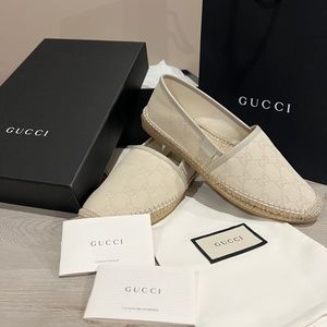 Gucci Gg Canvas & Leather Espadrille Women's Sz 37
